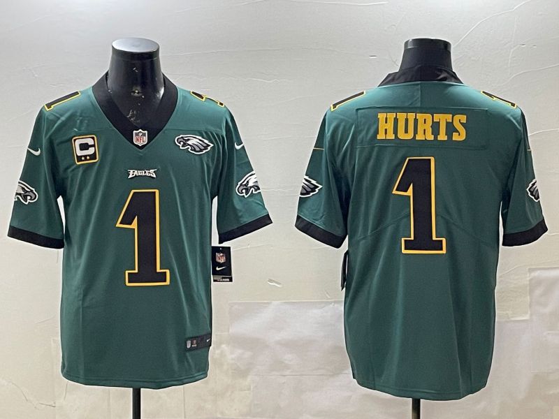 Men Philadelphia Eagles #1 Hurts Green gold 2025 Nike Vapor Limited NFL Jersey style 4